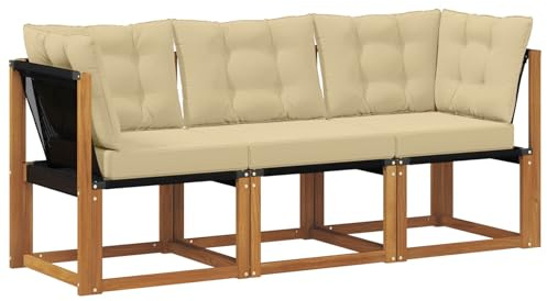 vidaXL Outdoor Mittel- und Ecksofa mit Kissen 3 Stück Natur, Balkonmöbel, moderner Stil, langlebiges Design, wetterfeste Akazie, multifunktional für den Garten