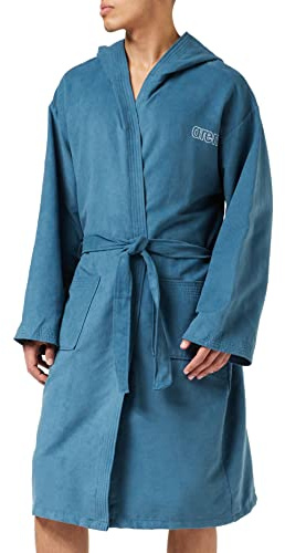 ARENA Unisex Mikrofaser Bademantel Zeal (Leicht, Schnelltrocknend, Große Kapuze, Bindegürtel, 2 Taschen), Navy-White (71), L