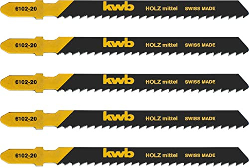 kwb Stichsägeblätter für Holz aus flexiblem HCS-Stahl mit Einnockenschaft (T-Schaft), speziellem Einstichzahn, langanhaltender Schärfe, schwarz lackiert, schneller Schnitt