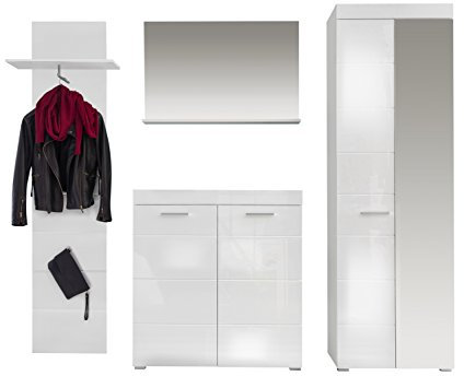 trendteam smart living - 4-teilige Garderobenkombination Garderobenmöbel - Garderobe - Amanda - Aufbaumaß (BxHxT) 233 x 195 x 38 cm - Farbe Weiß Hochglanz - 139391101