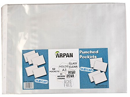 Gelochte Klarsichthüllen, DIN A3 Querformat, säurefrei, 60 Mikron, durchsichtiger Kunststoff (Polyethylen), 52 Stück