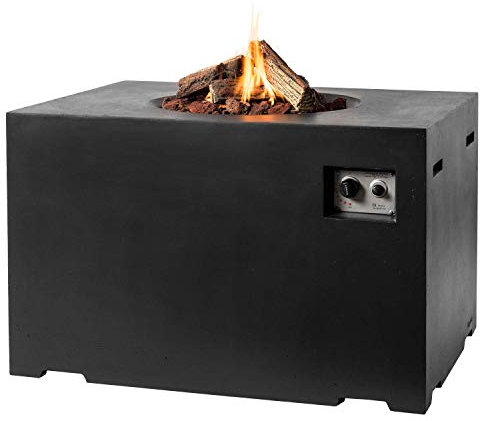 MANIA Feuertisch für den Garten - Gas Feuerstelle ohne Rauch, Funken, Glut & Asche - Gaskamin Outdoor mit 19,5 kW als Stehtisch in Betonoptik schwarz 107 x 80 x 67 cm - Gasfeuerstelle Terrassenkamin