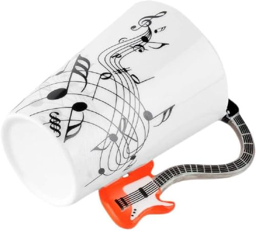 Kompassswc Lusitig Kaffeetasse mit motiv henkel Keramiktasse Musik Teebecher Musiktasse Teetasse Musiknoten bedruckt Musiklieber Winter Geschenk 0,3L (Rot Gitarre)