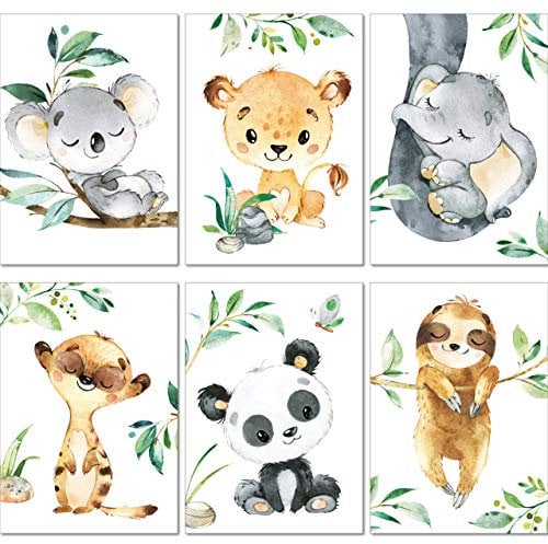 LALELU-Prints Abenteuerliche Safari: 6er Set Dschungel Elefant Kinderzimmer Poster - Deko für Jungen und Mädchen (Din A4 ohne Rahmen)