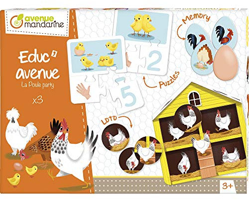 My Mandarine JE516C Set Educ’ avenue mit 3 Spielen (Puzzle, Bilderlotto, Memory) in 1, ideal für Kinder ab 2 Jahren, 1 Set, Tiere
