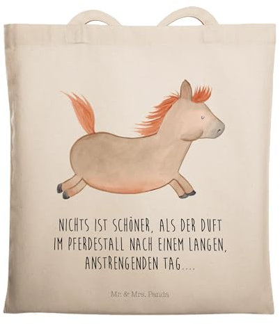 Mr. & Mrs. Panda Tote Bag Pferd Springen - Geschenk, Tasche, Pony, Einkaufstasche, Ausreiten, Unitasche, Umhängetasche, Pferde, Stall, Tüte, Reiten, Bauernhof