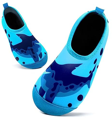 Kids Swim Water Shoes Toddlers Baby Aqua Socks Quick Dry for Boys Girls(Blue.Big Shark,10.5/11 UK Child,28/29 EU)