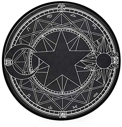 Teppich, rund, rutschfest, Gothic-Stil, Schwarz, Pentagramm, für Wohnzimmer, Schlafzimmer, Bad, Heimdekoration (90 cm rund)