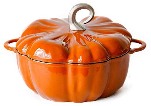 XXSLY Pot en Fonte émaillé en Forme de Citrouille, 24cm 3.76 litres Casserole adapté pour 2-6 Personnes, Pot de Soupe Universel avec Couvercle pour cuiseur à Induction à Flamme Ouverte