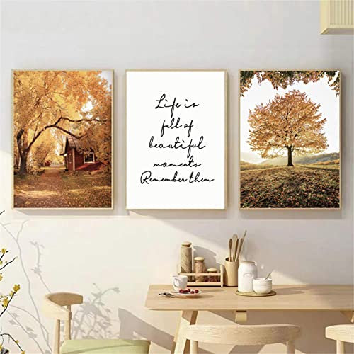 SWECOMZE Premium Moderne Poster Set Goldener Herbst Bilder Wandbilder ohne Rahmen Stilvolles Set mit passenden Bilder als Wohnzimmer Deko (B,21 * 30CM)…