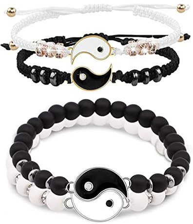 Forreen Yin Yang Armband - 4 Stück Verstellbare Schnur Pärchen Armband, Personalisiertes Tai Chi Taoist Symbol Freundschaftsarmband für Paare und Beste Freunde
