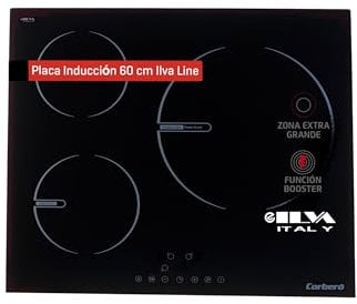 Corberó - Encimera de Inducción CCIG9322 | 3 Zonas | Potencia 6000W | Touch Control | 1 Booster | Zona Grande 30cm | Placa con Temporizador 99 Min | Desconexión y Bloqueo de Seguridad | Negro, Vidrio