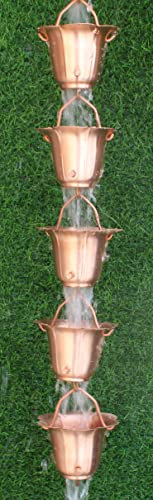 KAM Home Blumen-Regenkette mit Messingbolzen-Dachrinnen-Adapter-Installationsset (2,5 m, Kupfer)
