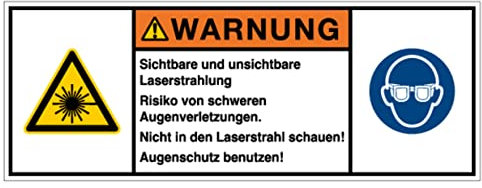 Aufkleber Hinweis Warnung Laserstrahlung Risiko Augenverletzungen Schild Folie selbstklebend | Größe wählbar Made in Germany, Größe: 35x80 mm