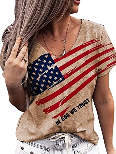 Frauen amerikanische Flaggen T-Shirt USA Stern Streifen 4. Juli T-Shirts Lässiges Amerika Flaggen Druck T-Shirt mit V-Ausschnitt