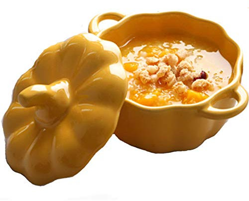 HODAGES Casserole De Citrouille Casserole De Citrouille en Céramique avec Couvercle Casserole Marmite Casserole Cocotte Cocotte Marmite Convient pour Soupe Ragoût Lait Chaud Santé,Blanc (Jaune)