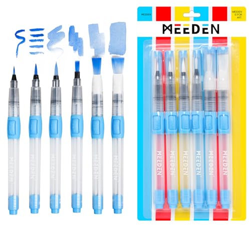 MEEDEN Lot de 6 Pinceau Aquarelle Reserve d'eau, Pinceau Aquarelle, Pinceaux à Peinture Aquarelle avec Brosse en Nylon Doux, Marqueurs de Peinture à Base d'eau