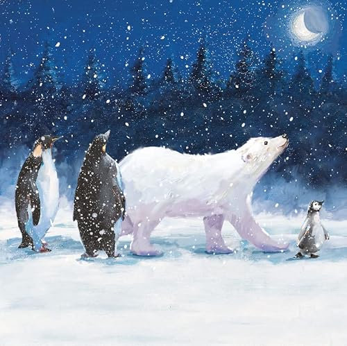 Eisbär und Pinguine Prozession – 6 Stück Weihnachtskarten für Weihnachten und Neujahrskarten
