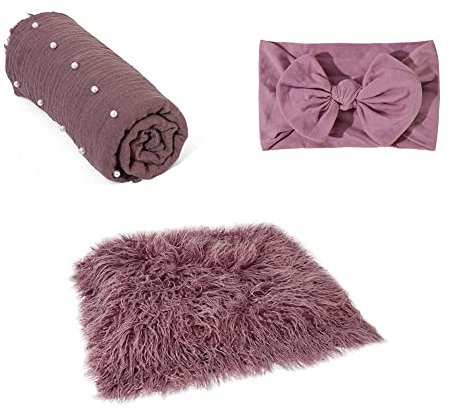 Neugeborenes Fotografie Requisiten Set - Foto Matte, Stirnband, Wrap für Baby Jungen und Mädchen - Teppich für Fotoshooting