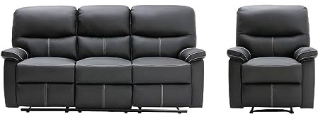 Vente-unique-Couchgarnitur Relax 3+1 - Kunstleder - Schwarz - Canby