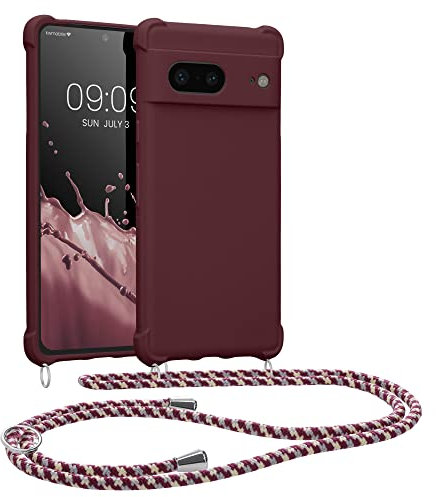 kwmobile Necklace Case kompatibel mit Google Pixel 7 Hülle - Cover mit Kordel zum Umhängen - Silikon Schutzhülle Bordeaux Violett