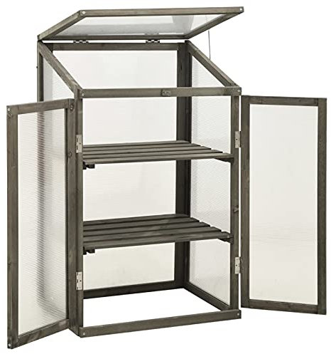 Tidyard Serra,Serre,Mini Serra,Serra da Giardino Invernale,Serra Piccola,Piccola Serra per Piante,Serra Piante,Mini Serra da Balcone/Terrazza per Piante Box 60x45x100 cm in Legno di Abete, Grigio