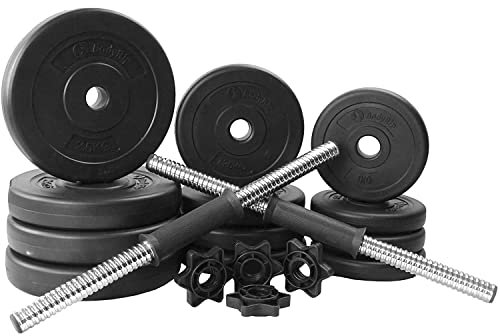 BodyRip 30kg Standard Vinyl Dumbbell Set | 2x 1 Rubber Grip Bar (18) with 4x Black Collar, 4x of 1kg, 4x of 1.25kg and 8x 2.5kg Cement Weight Plates