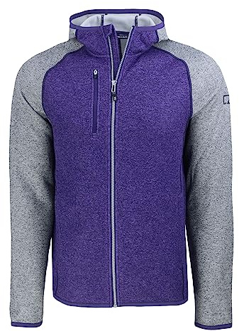 Cutter & Buck Mainsail Full Zip Hooded Mens Jacket, College Purple Heather/Polished Heather, XXL