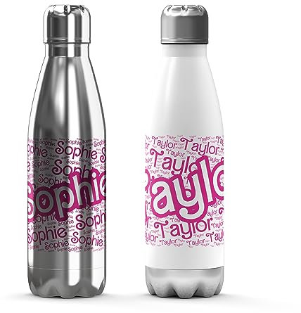 Print Maniacs Personalised Pink Doll Thermal Stainless Steel Flask Bottle 350ml or 500ml for Girls and Women Lets go Party Collection Theme Bride Lip Stick Birthday Diamonds