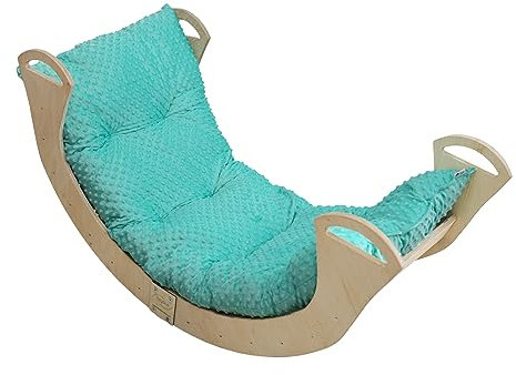 Kletterbogen für Kinder - Indoor Bogenwippe aus Holz Handgemachte Holzwippe zum Klettern Bogen nach Pikler Kletterdreieck & Montessori Wippe Skyline Kleinkind Klettergerüst Kissen Mittel Groß