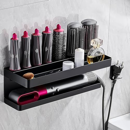 DYOUen Wandhalterung Curling Halter Organizer Stand Lagerregal für Dyson Airwrap, Edelstahl ohne Stanzen Aufbewahrungshalter (Stil 4)