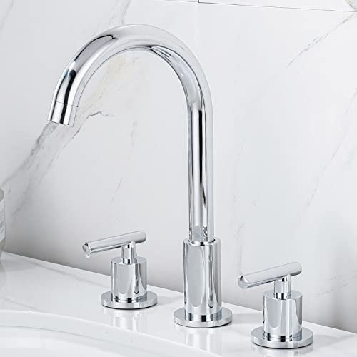 Grifo de baño vintage, grifo de lavabo de baño con caño giratorio de 360 grados, grifos de tocador de baño de tres orificios, grifo de baño de latón, grifo de lavabo de baño con manijas dobles, dora