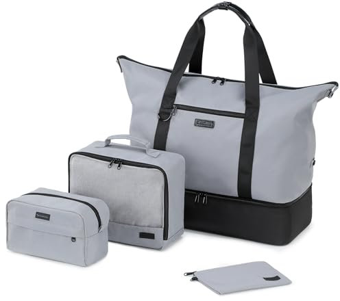 Lychii Reisetasche Groß für Herren & Damen, Sporttasche mit Handschlaufe, Faltbare, für Bewegung, Reisen, Fitnessstudio, Urlaub (Grau, Satz mit 3 Stück)