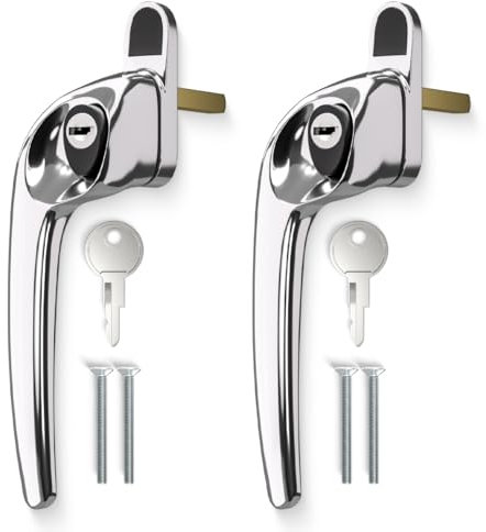 Bwintech 2 Pcs Offset Polished Chrome UPVC Zinc Window Handle, Left Hand, 43mm Spindle for Indoor and Outdoor UPVC Window