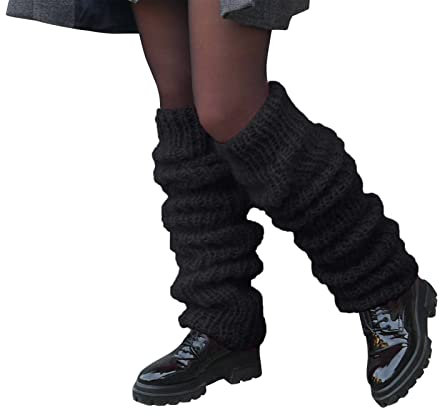 Kswlwccpp Stulpen Damen Schwarz: Warm Bequem Extra Weit Fell Beinwärmer Leg Warmers Weich Winter XXl Gestrickt Beinstulpe Stulpensocken Flauschig Lang Stulpen Kniestrümpfe