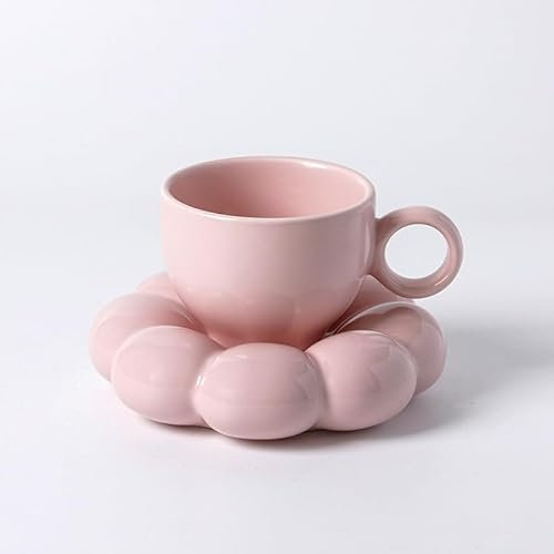 Juwacoo Blumen Kaffeetassen mit Untertassen, Kreative Süße Rosa Blumen Keramik Tasse, Aesthetic Coffee Mug Becher, Kaffeetasse Espressotassen mit Untertassen für Girl Geschenke(6,5 OZ/200 ML)