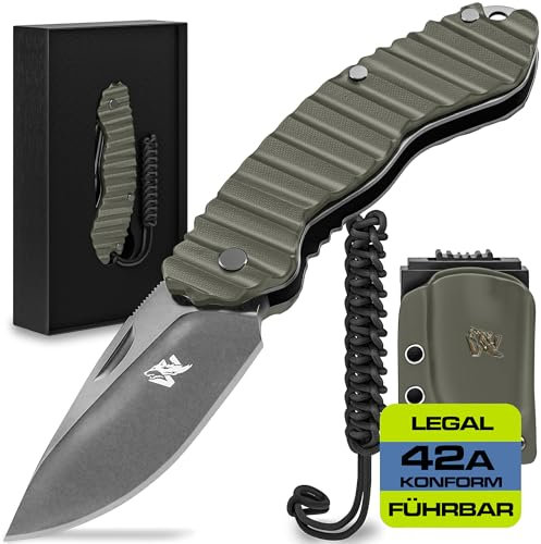 Wolfgangs GLADIO Zweihandmesser Klappmesser aus feinstem D2 Stahl und G10-Griff - Legale mitführbares Taschenmesser Klappmesser - Outdoor Survival Messer - Klappmesser Outdoor + Kydex Holster