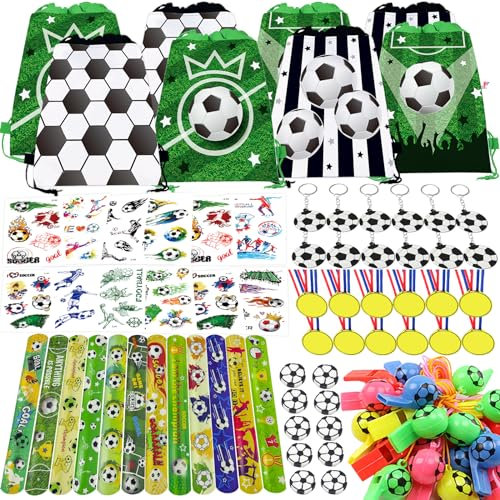 BJPERFMS 84 PCS Football Party Bags, Football Party Bags Fillers with Footballs Keyring，Footballs Bracelet，Footbal Whistles Tattoos Soccer Balls Bag for Kids Birthday Christmas Gifts