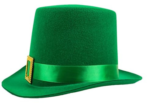 harayaa St. Day Hüte, grüne Zylinder, Kappen, lustiger Flacher Kobold-Zylinder, hoher Filz-Zylinder für Rollenspiele, Geburtstag