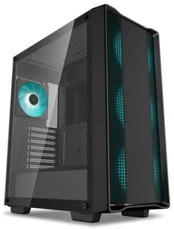 DeepCool CC560 V2 Mid-Tower ATX PC-Gehäuse, 4 x vorinstallierte 120 mm LED-Lüfter, Seitenwand aus gehärtetem Glas, Schwarz