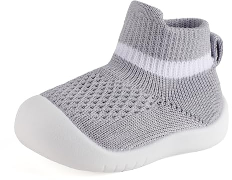 MK MATT KEELY Baby Sockenschuhe Mädchen Jungen Lauflernschuhe 6-36 Monate Kleinkind Stricken Krabbelschuhe mit rutschfeste Gummisohle,Grau,6-9 Monate