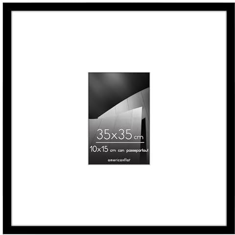 Americanflat Cadre Photo Noir de 10x15 cm – Utilisation comme Cadre Photo à Bordure Fine de 10x15 cm avec Passe-partout ou Cadre de 35x35 cm sans Passe-partout