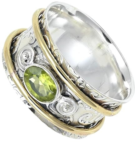 Peridot Ring Versilberter Damen & Herren Schmuck T1212A_54 (17.2)