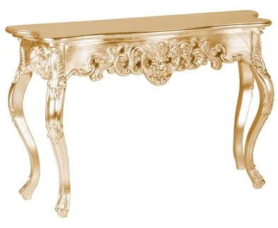 Konsole Gold von Hand gefertigte Verzierungen und Ornamente Konsole Sideboard Antik-Finish Luxuriös prunkvoll Barock Rokoko Repro Ablage 85 cm