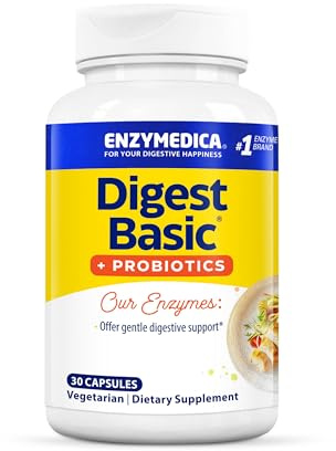 Enzymedica, Digest Basic + Probiotics, 30 vegetarische Kapseln, 450 FIP Lipase, 8.440 DU Amylase & 20.000 HUT Protease je Dosis, Glutenfrei, Sojafrei, GMO frei, Geschmacksneutral