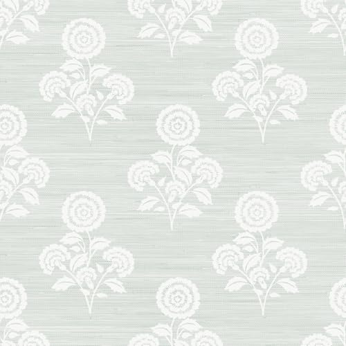 NuWallpaper Flourish Block Print Whisper Blue Faux Grasscloth Peel and Stick Wallpaper, SSS6310