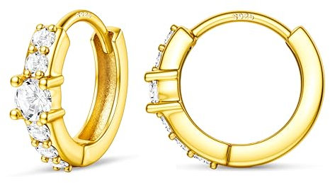 Dochais 14K Gold Creolen für Damen, Hypoallergene Huggie Ohrringe, Kleine Klobige Goldene Creolen Ohrringe mit Cubic Zirkonia für Knorpel Piercings, Schmuck Geschenke für Frauen(8mm CZ)