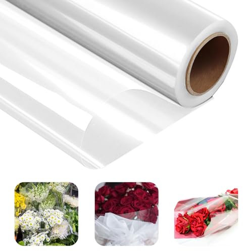 BORDEAG Cellophane trasparente, 80 cm x 50 m, rotolo di cellophane trasparente, per cesti regalo