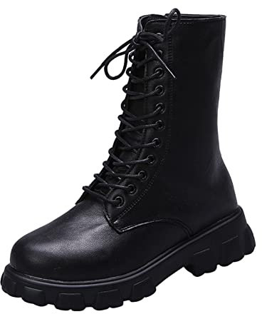 Botas de tobillo con tacón para mujer, botas de piel con plataforma, botas de combate, botas de combate con cremallera, botas de equitación, botas de cordones, botas de combate, botas militares, botas