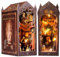 DIY Book Nook Kit, Casa de Muñecas en Miniatura de Madera con Muebles y Luces LED Casa de Muñecas con Cubierta Antipolvo y Luz LED Biblioteca Magica